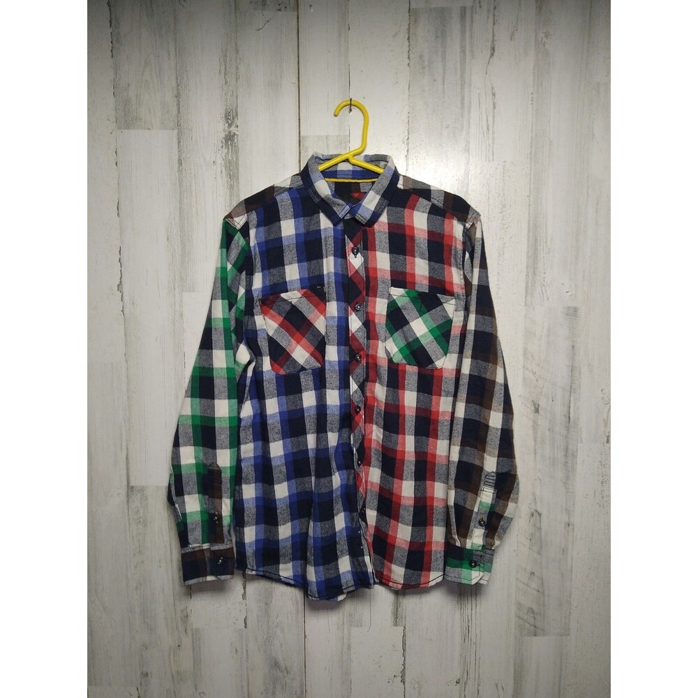 DRL Essentials By Drill Flannel Shirt Mens Large Blue Green Colorblock Casual